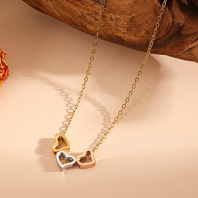304 Stainless Steel Tri-Color Heart Pendant Necklaces for Women WG590E2-03-1
