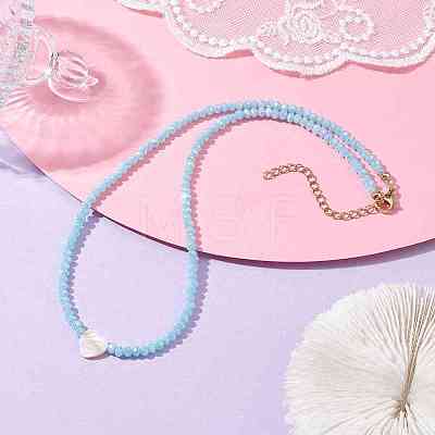 Glass Beads with Shell Heart  Necklaces NJEW-JN04681-01-1
