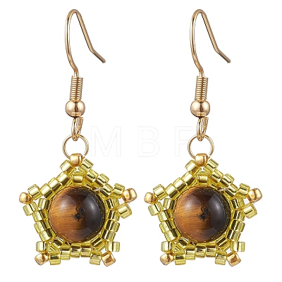 Natural Tiger Eye Star Dangle Earrings EJEW-MZ00354-1