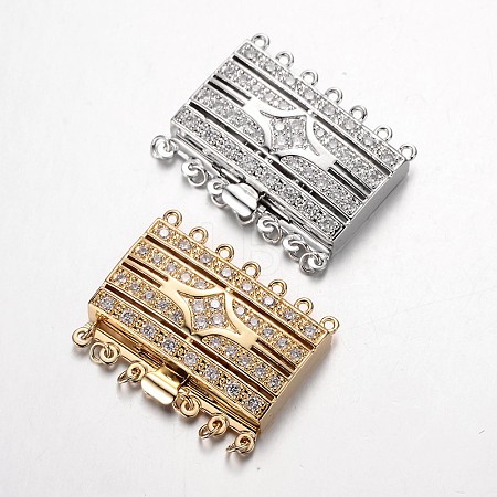Brass Cubic Zirconia Box Clasps ZIRC-O020-09-NR-1