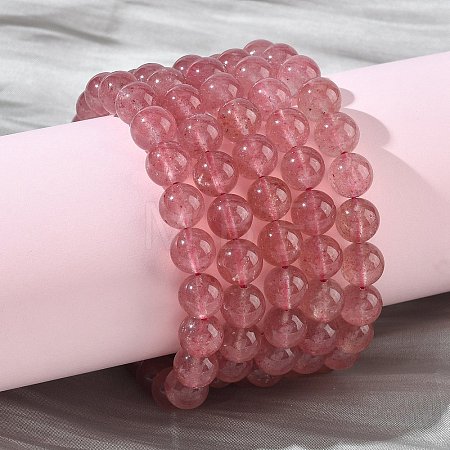 Natural Strawberry Quartz Round Beads Stretch Bracelets for Women BJEW-Z158-03G-03-1