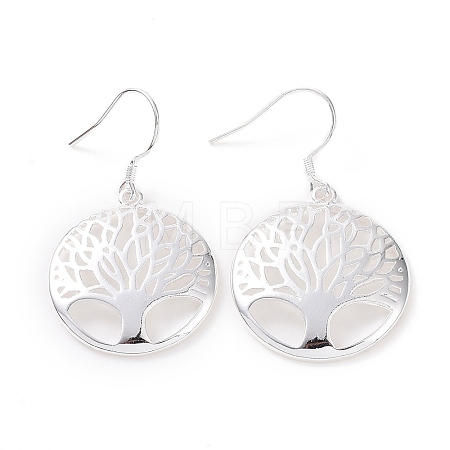 Silver Color Plated Brass Tree of Life Dangle Earrings EJEW-BB12301-1