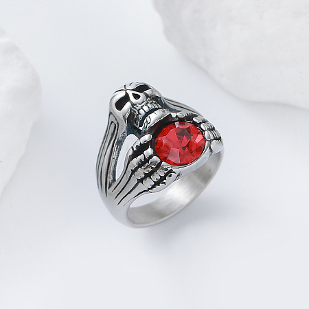 Halloween 304 Stainless Steel Rhinestone Finger Rings GJ8747-4-1