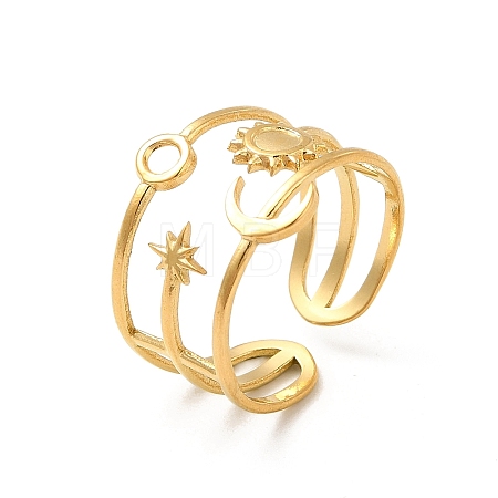 Star & Moon & Sun Ion Plating(IP) 304 Stainless Steel Open Cuff Ring Findings STAS-E066-10G-1