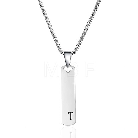 304 Stainless Steel Rectangle with Letter Pendant Box Chain Necklaces FS-WGD7C78-20-1