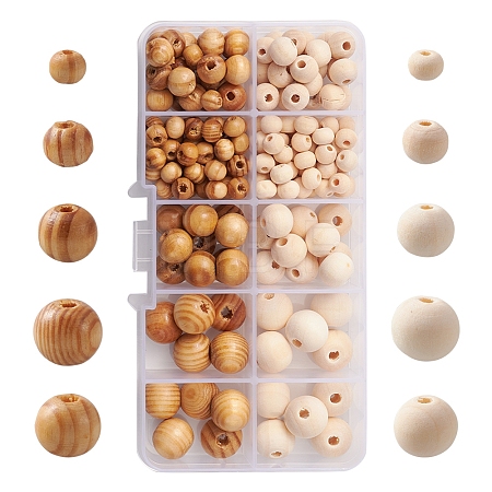 196Pcs 8 Styles Natural Unfinished Wood Beads WOOD-FS0001-09-1