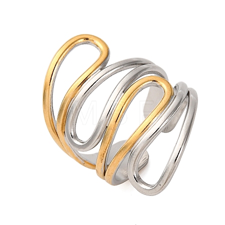 304 Stainless Steel Double Color Cuff Rings RJEW-S635-01GP-I-1