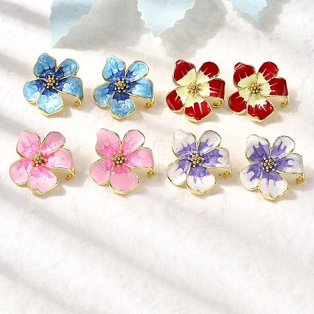 Brass Enamel Flower Stud Earrings EJEW-P322-03G-1