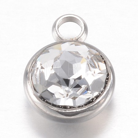 304 Stainless Steel Glass Rhinestone Charms X-STAS-G082-09-1