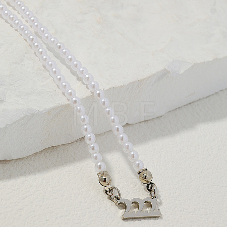 Alloy Number 222 Pendant Resin Imitation Pearl White Round Beaded Necklaces for Women FS-WGE7FDC-11-1