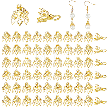 80Pcs Flower Rack Plating Brass Filigree Bead Cap Bails KK-FH0008-45G-1