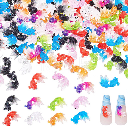 200Pcs 8 Colors 3D Fish Resin Cabochons MRMJ-CP0001-05-1