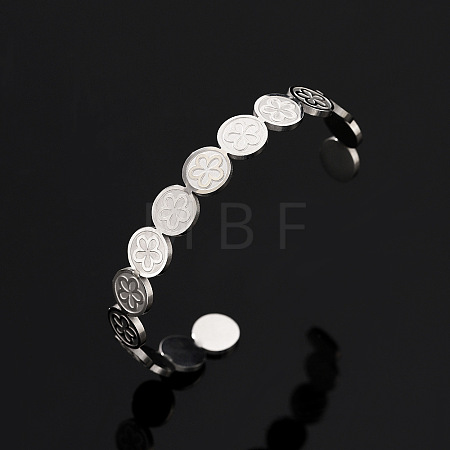 201 Stainless Steel Cuff Bangles for Women BJEW-T024-01C-P-1