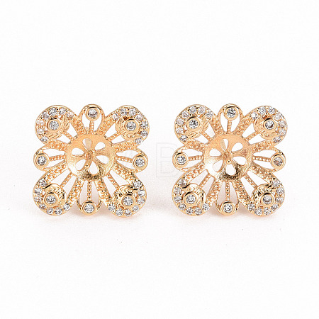 Brass Micro Pave Clear Cubic Zirconia Stud Earring Findings KK-S356-238-NF-1