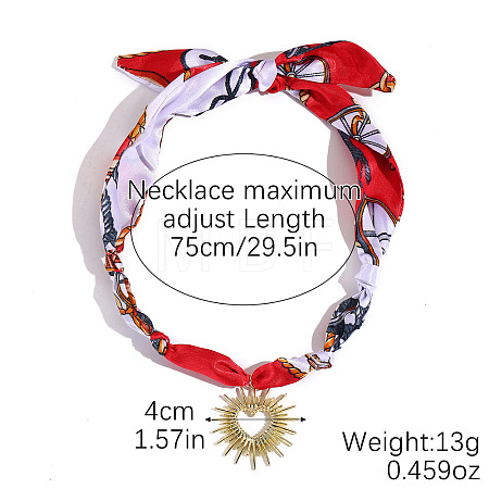 Alloy Enamel & Rhinestone & Resin & Acrylic Heart Pendant Printed Cloth Scarf Necklaces for Women FS-WG8696E-16-1