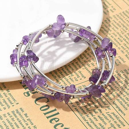 Natural  Amethyst Chip Warp Bracelets BJEW-JB01517-02-1