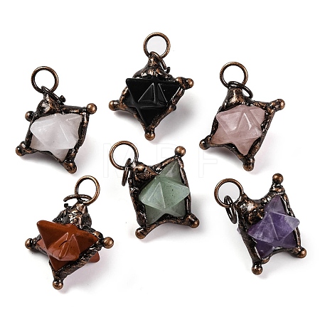 Natural Mixed Gemstone Merkaba Star Pendants G-C144-01R-1