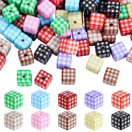100Pcs 10 Colors Printed Opaque Acrylic Beads SACR-PH0002-40-1