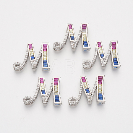Brass Cubic Zirconia Slide Charms ZIRC-S063-01M-P-1