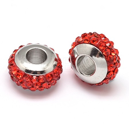 Rondelle 304 Stainless Steel Polymer Clay Rhinestone European Beads GPDL-P003-08-1