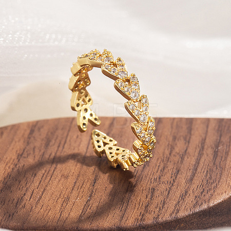 Brass Micro Pave Clear Cubic Zirconia Cuff Open Rings for Women WG065A2-01-1