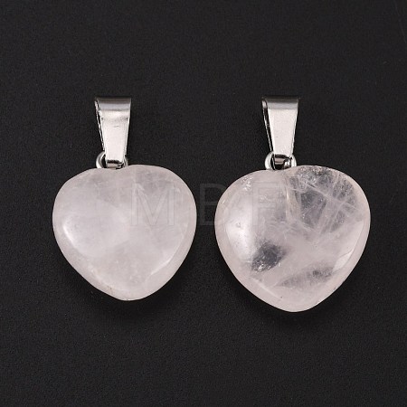 Heart Natural Rose Quartz Pendants X-G-Q371-07-1
