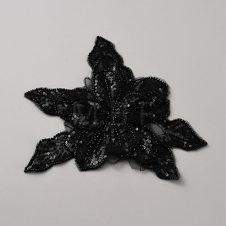 Fabric with Tube Beads and Pearl Beads & Sequins Patches DIY-WH0671-430A-1