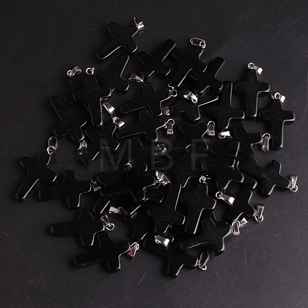 Natural Black Stone Pendants G-PW0006-02P-09-1