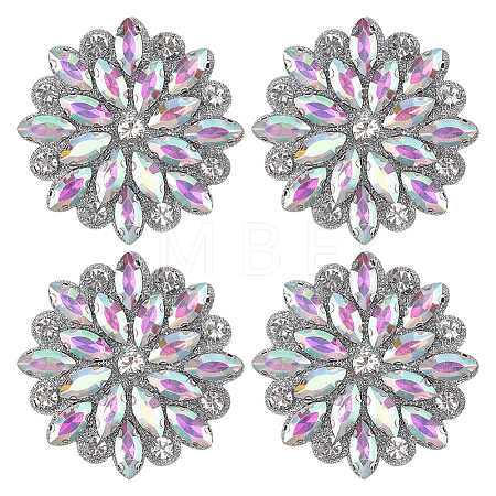 4Pcs Glass Rhinestone Flower Wedding Dress Accessories STIC-FG0001-11C-1