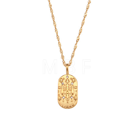 316L Surgical Stainless Steel Micro Pave Clear Cubic Zirconia Oval with Embossed Constellation Pendant Necklaces for Women Men WG0B2D7-07-1