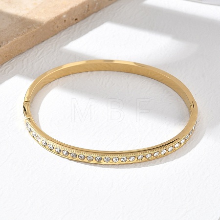304 Stainless Steel & Rhinestone Hinged Bangles for Women BJEW-Z178-09G-1
