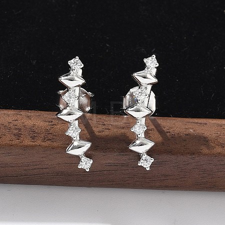 925 Sterling Silver Clear Cubic Zirconia Stud Earrings EJEW-Q032-01G-P-1