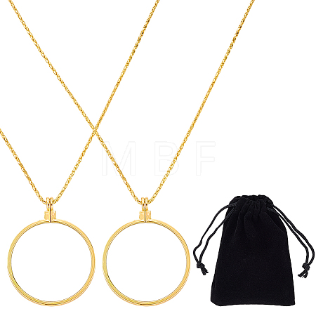 2Pcs Flat Round 5X Magnifying Glass Pendant Necklaces NJEW-SP0001-03G-1