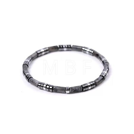 Bohemian Natural Labradorite & Platinum Synthetic Non-magnetic Hematite Beaded Stretch Bracelets for Women Men LS-NY1304-3-1