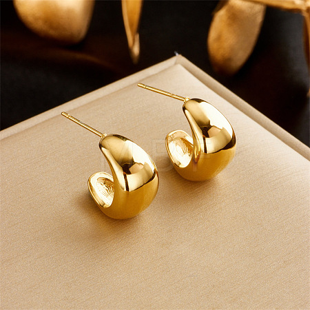 Geometric Hollow Crescent Stainless Steel Earrings ST3710232-1
