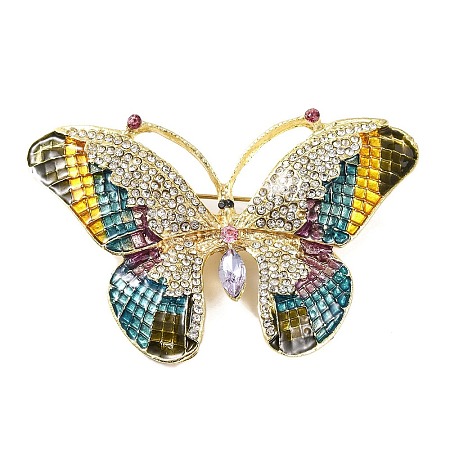 Golden Plated Alloy Colorful Rhinestone Insect Brooches JEWB-L017-07G-02-1