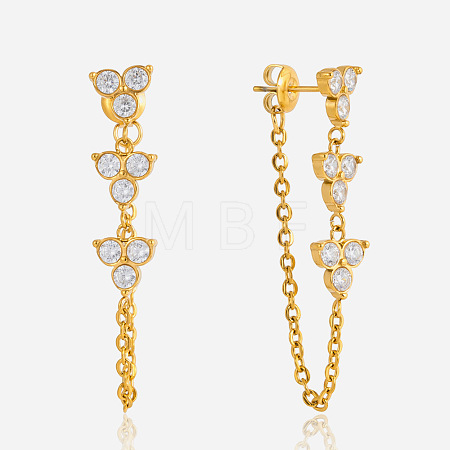 304 Stainless Steel Micro Pave Clear Cubic Zirconia Tassel Stud Earrings WG545B5-01-1