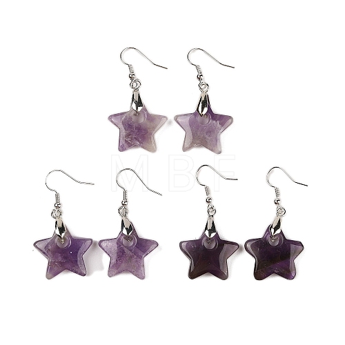 Natutal Amethyst Dangle Earrings EJEW-F343-C09-1