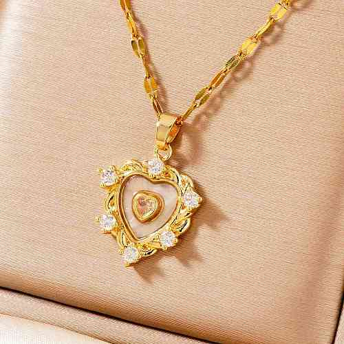 Brass Clear Cubic Zirconia Heart-shaped Pendant Necklaces PR0180-6-1