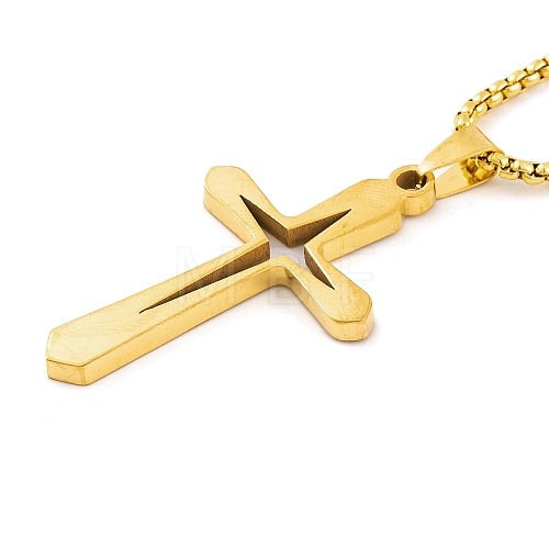 Cross 201 Stainless Steel Pendant Necklaces NJEW-F320-02G-1