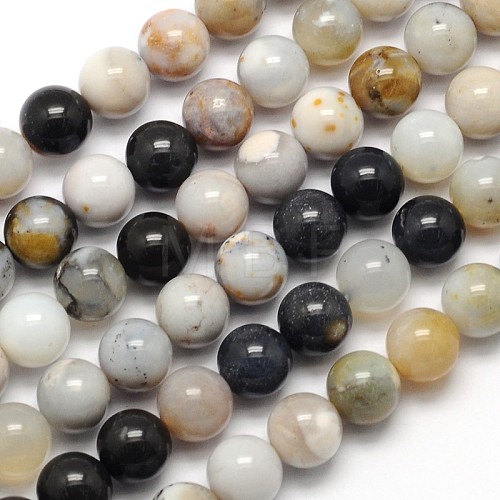 Natural Dendritic Agate Round Beads Strands G-N0166-01-8mm-1