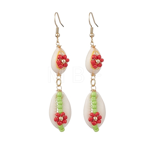 Cowrie Shell Flower Dangle Earrings EJEW-MZ00250-04-1