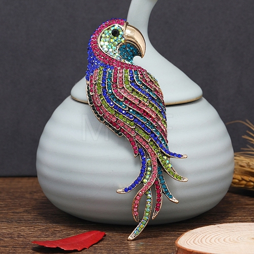 Parrot Alloy Rhinestone Brooches JEWB-Q006-03A-1