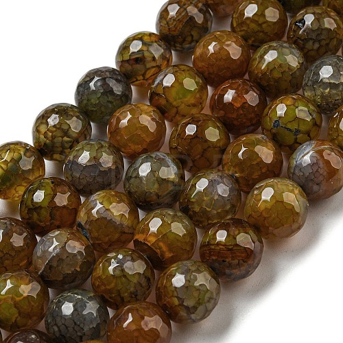 Faceted Natural Dragon Veins Agate Beads Strands G-F447-12mm-L09-1
