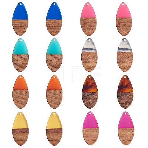 16Pcs 8 Styles Transparent Resin & Walnut Wood Pendants RESI-SZ0001-86-1