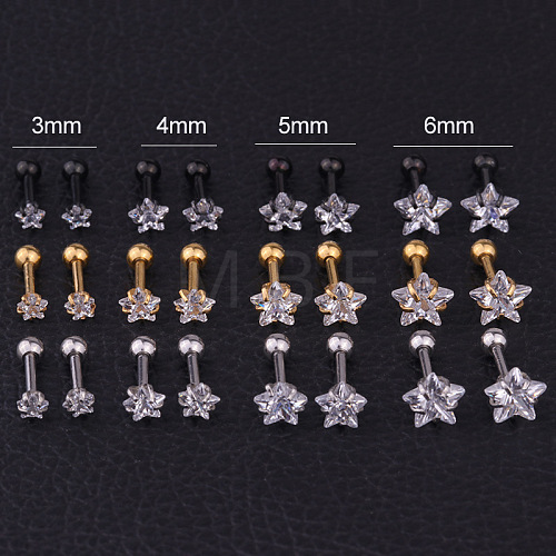 316L Surgical Stainless Steel Clear Cubic Zirconia Star Cartilage Earrings WGC4894-11-1