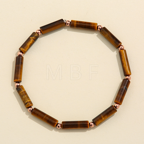 Column Natural Tiger Eye Beads Stretch Bracelets for Women Men TJ6393-6-1