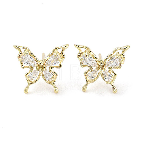 Butterfly Brass Stud Earrings with Glass for Women EJEW-L285-013G-1