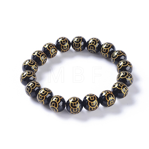 Natural Black Agate Stretch Bracelets BJEW-G626-04-1