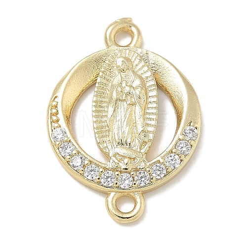 Rack Plating Brass Micro Pave Clear Cubic Zirconia Religion Virgin Mary Connector Charms KK-L224-094G-07-1